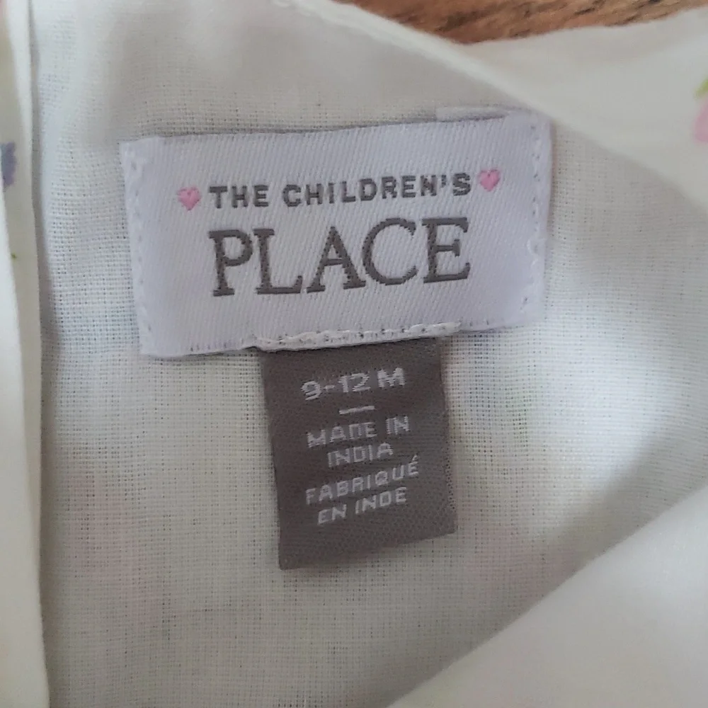 The Children's Place White Floral Bunny Print Sleeveless Dress, Size 9-12 Months